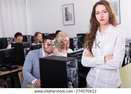 Professional unhappy employees of sales department with serious faces