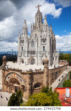 BARCELONA, SPAIN - MAY 18: Expiatory Church of the Sacred Heart of Jesus in May 18, 2013 in Barcelona, Spain.  The construction of the temple dedicated to the Sacred Heart, lasted from 1902 to 1961