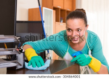 positive  professional spanish cleaner  cleaning the office