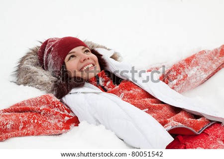 Similar – Image, Stock Photo Woman playing with snow on winter field