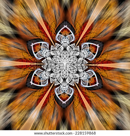 First snow. Abstract artistic color snowflake in vintage style. Winter or autumn background for holiday designs. Decorated cover of your booklet, flyer, album, invitation for holiday. Fractal art