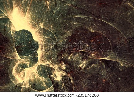 Dark abstract futuristic background. Digital artwork. Brown and green texture for creative design. Making a poster, booklet cover album, flyers in gothic style. Fractal art