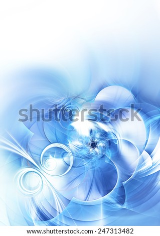 Abstract blue and white color winter background with lighting effect. Soft futuristic template for creative design for cover booklet, poster, banner, flyer, card, wallpaper desktop. Fractal artwork