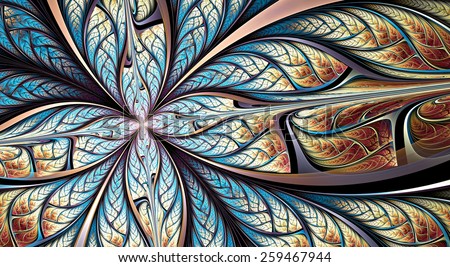 Blue fantasy artistic flower. Beautiful futuristic abstract background for wallpaper, interior, album, flyer cover, banner, poster, booklet. Fractal artwork for creative vintage graphic design.