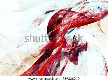 Red and white lines in motion. Abstract bright textured pattern. Modern futuristic concept background for wallpaper, interior, flyer cover, poster, booklet. Fractal art for creative graphic design.