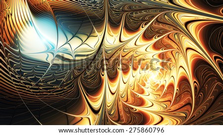 Fantasy abstract bright pattern with brilliant effect. Sparkle golden fine background for creative design. Shiny decoration for interior, wallpaper, poster, cover booklet, flyer. Fractal artwork