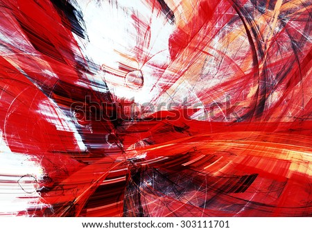 Abstract red and white motion composition. Modern bright futuristic dynamic background for wallpaper, interior, flyer cover, poster, banner, booklet. Fractal art for creative graphic design.