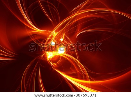 Red ardent waves. Abstract glowing futuristic background with lighting effect for creative design. Shiny bright color image for wallpaper desktop, poster, cover booklet, flyer. Fractal art