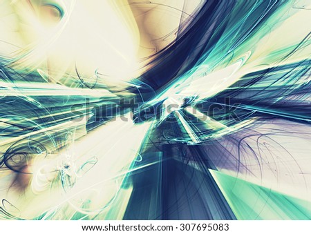 Abstract blue and green motion composition. Modern dynamic bright futuristic concept background for wallpaper, interior, flyer cover, poster, banner, booklet. Fractal art for creative graphic design.