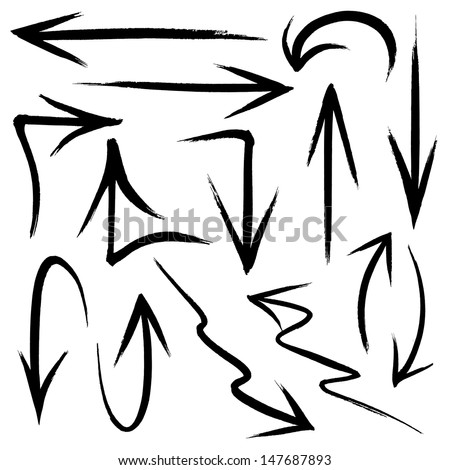 Collection of hand drawn doodle style arrows in various directions and styles