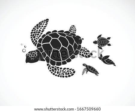 Vector of mother turtle and baby turtle on a white background. Reptile. Animals. Turtles logos or icons. Easy editable layered vector illustration. Family of sea turtles.
