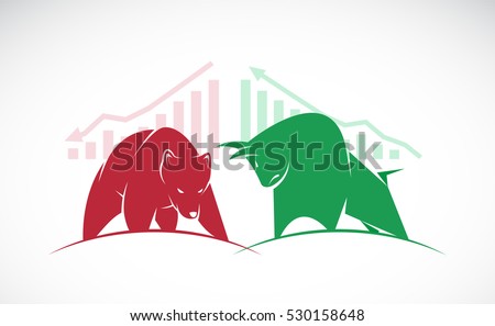 Vector of bull and bear symbols of stock market trends. The growing and falling market. Wild Animals.