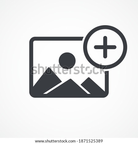 Add photo icon. Vector illustration. Picture with plus mark icon