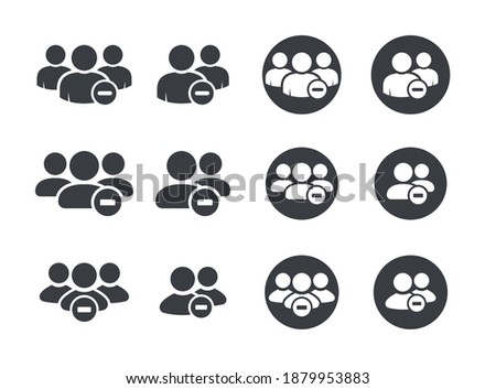 Set of Business People Vector Glyph solid Icons with round. Contains such as group of people, delete, decrease, ban, cancle, fire, exclude, minus, negative and more