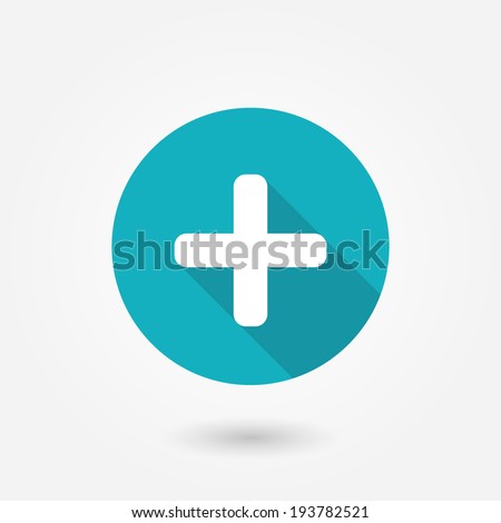 Add plus icon in flat style with long shadow. Plus sign, add icon, medical cross, vector pharmacy design, addition button