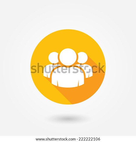 Group of people sign icon. Share symbol. Circle flat button with shadow. UI website navigation. Social network. Group of friends icon. Cutout. Leader icon. Community icon. Multiple users silhouette