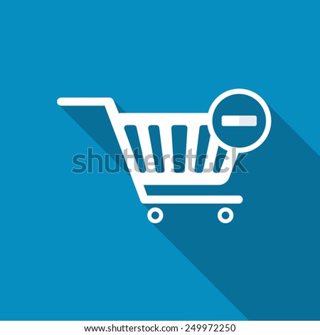 Vector Shopping Cart Remove from Cart Icon. Modern design flat style icon with long shadow effect