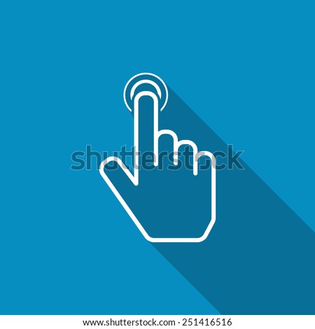 Hand point icon. Touch icon, hand with pressed finger. Modern design flat style icon with long shadow effect. Pointer icon, hand touch action gesture, press, touchscreen, user, web, circle