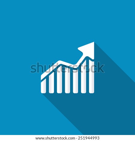 Ascendant bars graphic icon with rising arrow. Performance sign. Perform. Financial business flat icon, stock graph arrow vector design, development, grow