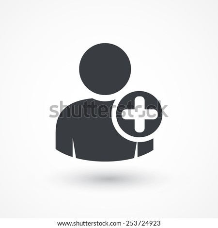User profile sign web icon with plus glyph. Vector illustration design element. Plus person icon, user account login page sign, add people, addition