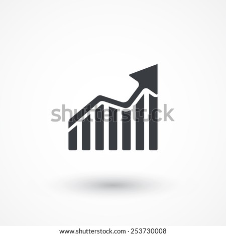Growing bars graphic icon with rising arrow. Business Chart. Concept Data Design. Economy Diagram. Financial forecast graph. Growing graphic Icon. Infographic Investment Marketing. Profit Report 