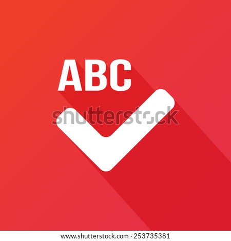 Spell check icon. Flat design style modern vector illustration. Isolated on red color background. Flat long shadow icon. Elements in flat design