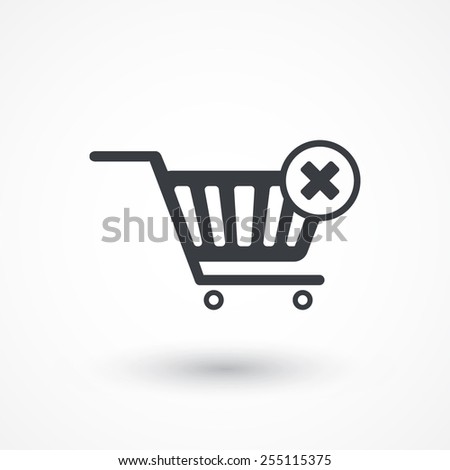 Vector Shopping Cart and Delete Sign. X Mark Icon