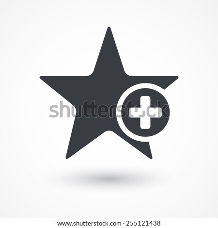 Star favorite sign web icon with plus glyph. Vector illustration design element. Flat style design icon. Add value icon, addition, plus, favourite, star sign, choose, review, valuation