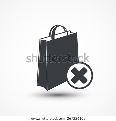 Shopping bag icon with delete sign. X Mark Icon.