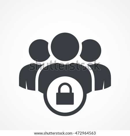 Customer Group Privacy Icon. Secure Teamwork Concept. Social Group. People sign. Job Lock Icon. Group Secret, Customer Privacy Protection.