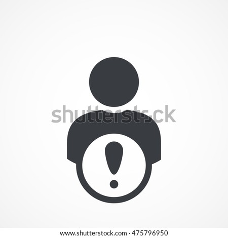 Person with warning sign icon. Patient Problem vector. Error icon. Black patient. Sick employee. Error icon, human, attention, client, account, alarm, caution, customer, person