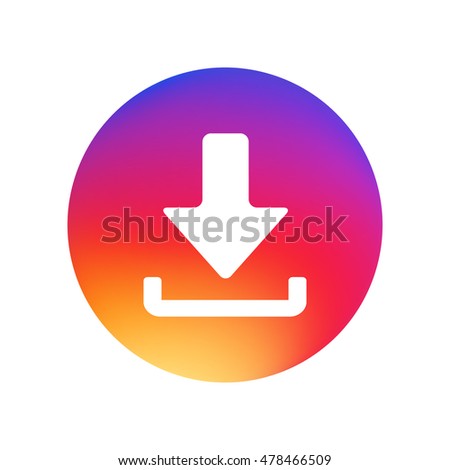 Download icon. Upload button. Load symbol. Round button. Vector. Arrow point to down