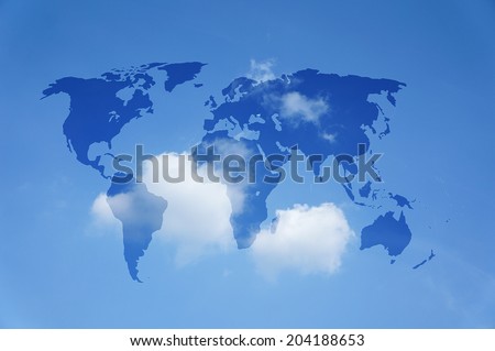 world map with a blue sky