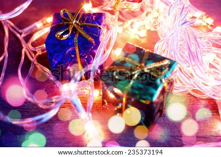 Set of Christmas gift boxes (selective focus)