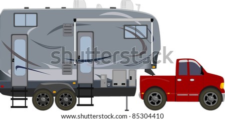 Pick-Up Truck Pulling A 5th Wheel Rv Trailer Stock Vector Illustration ...