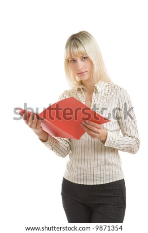 Businesswoman with red document case