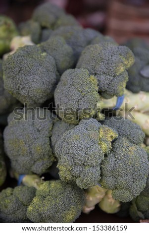 Locally Grown Organic Broccoli in a Basket at the Farmers Market