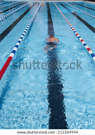 Male Swimmer in Outdoor Pool During Adult Lap Swim