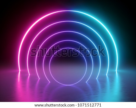 Image, Stock Photo glowing lines, tunnel, neon lights, virtual reality, abstract background, round portal, arch, pink blue spectrum vibrant colors, laser