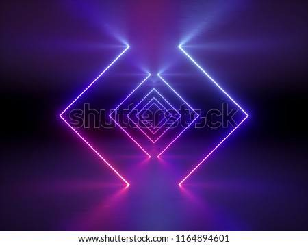 Similar – Image, Stock Photo ultraviolet neon square lines, glowing lines, tunnel, corridor, virtual reality, abstract fashion background, violet neon lights, arch, pink blue vibrant colors, laser show