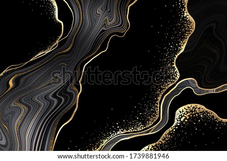 abstract black agate background with golden veins, fake painted artificial stone, marble texture, luxurious marbled surface, digital marbling illustration Photo stock © 