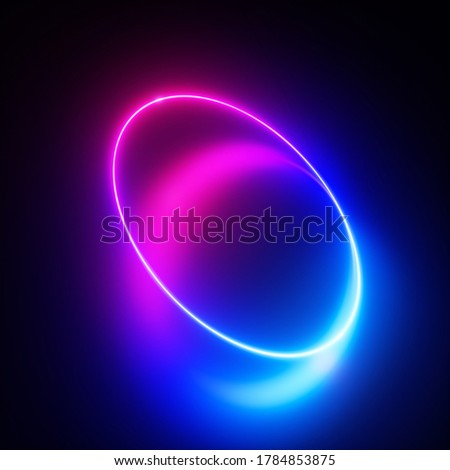 3d render, pink blue glowing neon light round shape perspective view, blank space for text, ultraviolet spectrum, halo, isolated on black background