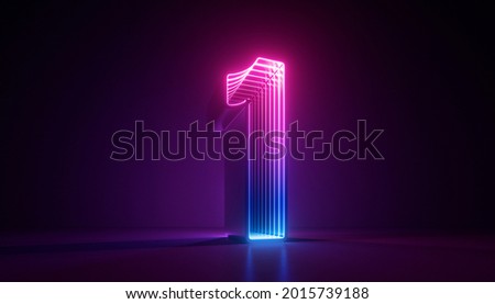 3d render, number one, the best digital symbol, pink blue gradient neon light glowing in the dark Foto stock © 