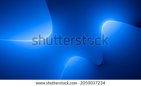 3d render, abstract minimal neon background with glowing wavy line. Dark wall illuminated with led lamps. Blue futuristic wallpaper 商業照片 © 