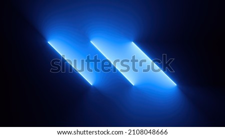 3d render, abstract minimal blue neon background with three parallel lines. Geometric wallpaper 商業照片 © 