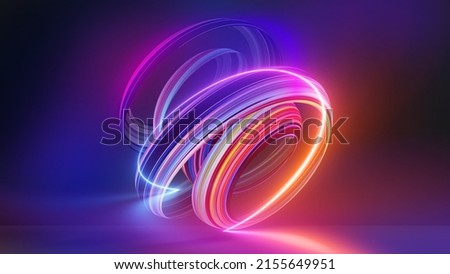 3d render, colorful background with abstract shape glowing in ultraviolet spectrum, curvy neon lines. Futuristic energy concept ストックフォト © 