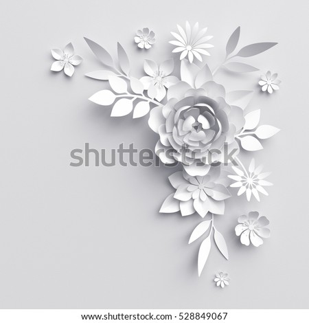 3d render digital illustration white paper flowers background flower white paper