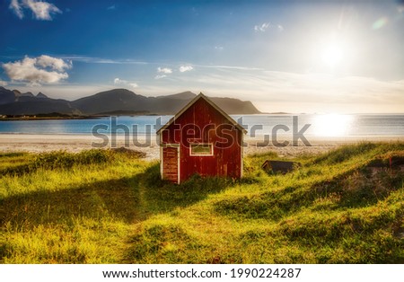 Similar – Foto Bild Skandinavische Häuser am Ufer des schmalsten Fjords in Norwegen