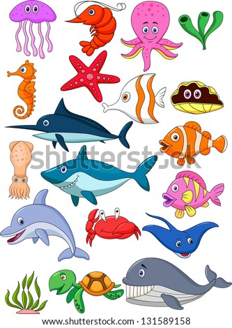 Sea Life Cartoon Set Stock Vector 131589158 : Shutterstock