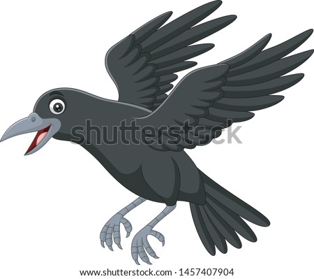 Cartoon crow flying isolated on white background